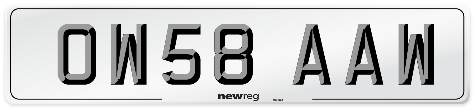 OW58 AAW Number Plate from New Reg